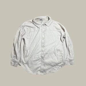 JoyLab Mens Scallop Trim Button Down Sweatshirt Shacket XL Cream